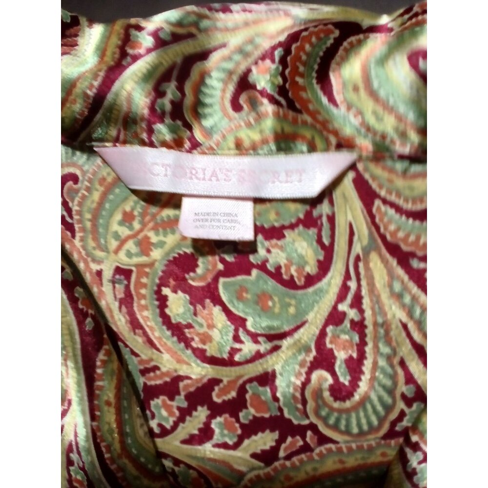 Victorias Secret Gold Burgundy 2 Pc Pajama Set L XL Menswear Button Top Shorts - Picture 11 of 15